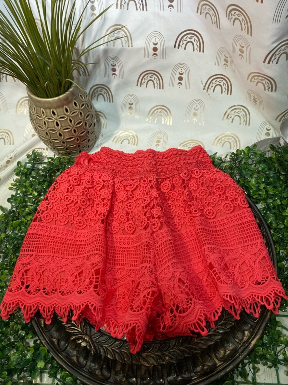 Lace Crochet Coral Skort with Elastic Waist